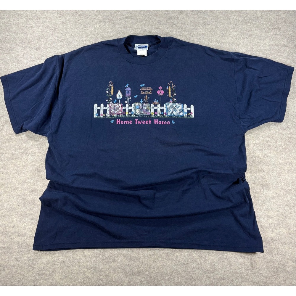 Endless Designs Vintage Home Tweet Home Birdhouse T-Shirt Navy Blue 2X